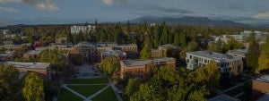 drone photo of uo campus