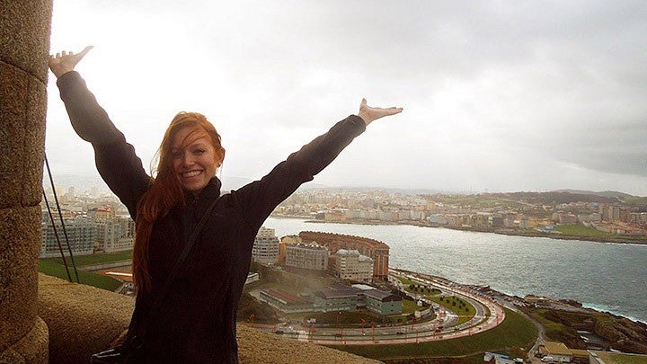 female student with ocean behind her