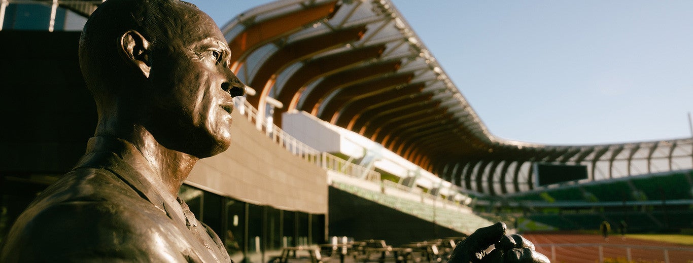 Bill Bowerman sculpture at Hayward Field