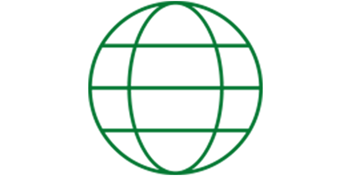 Globe with gridlines icon in UO Green