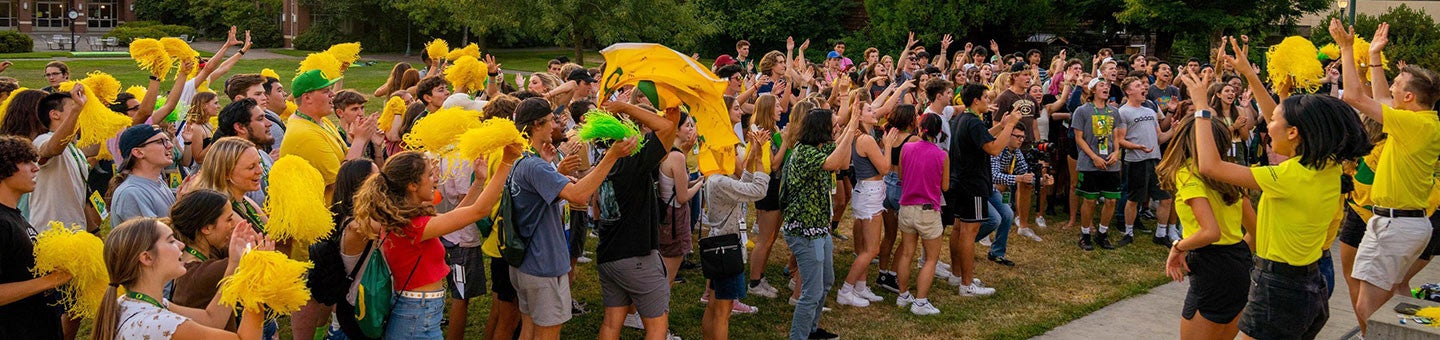 students cheer during an IntroDUCKtion activity