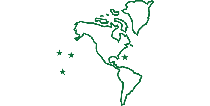 Map of the globe showing the Americas and the US territories