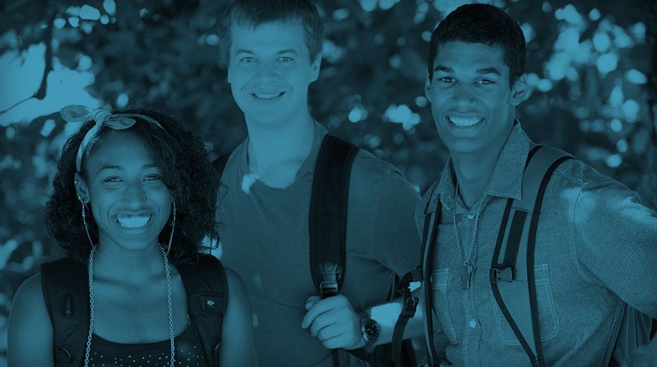 Three students on campus