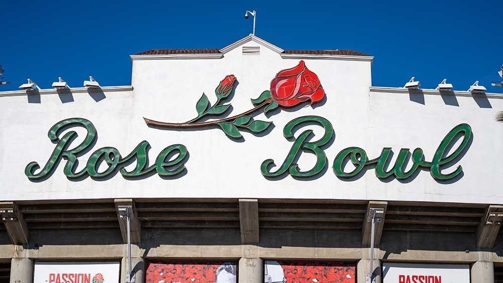 Rose Bowl sign on the outside of the stadium