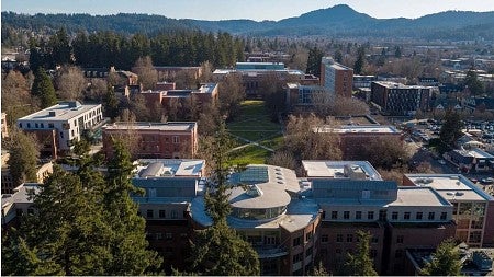 Aerial photo of the UO Campus in fall