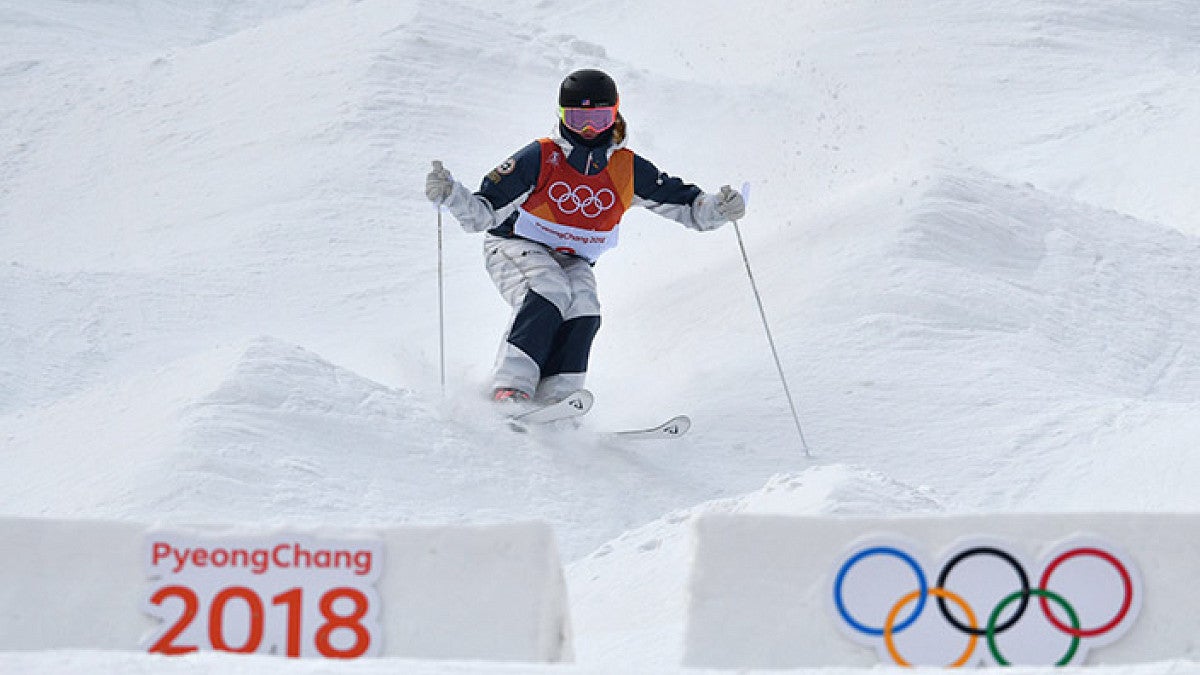 Keaton McCargo skis the moguls at the 2018 Winter Olympics