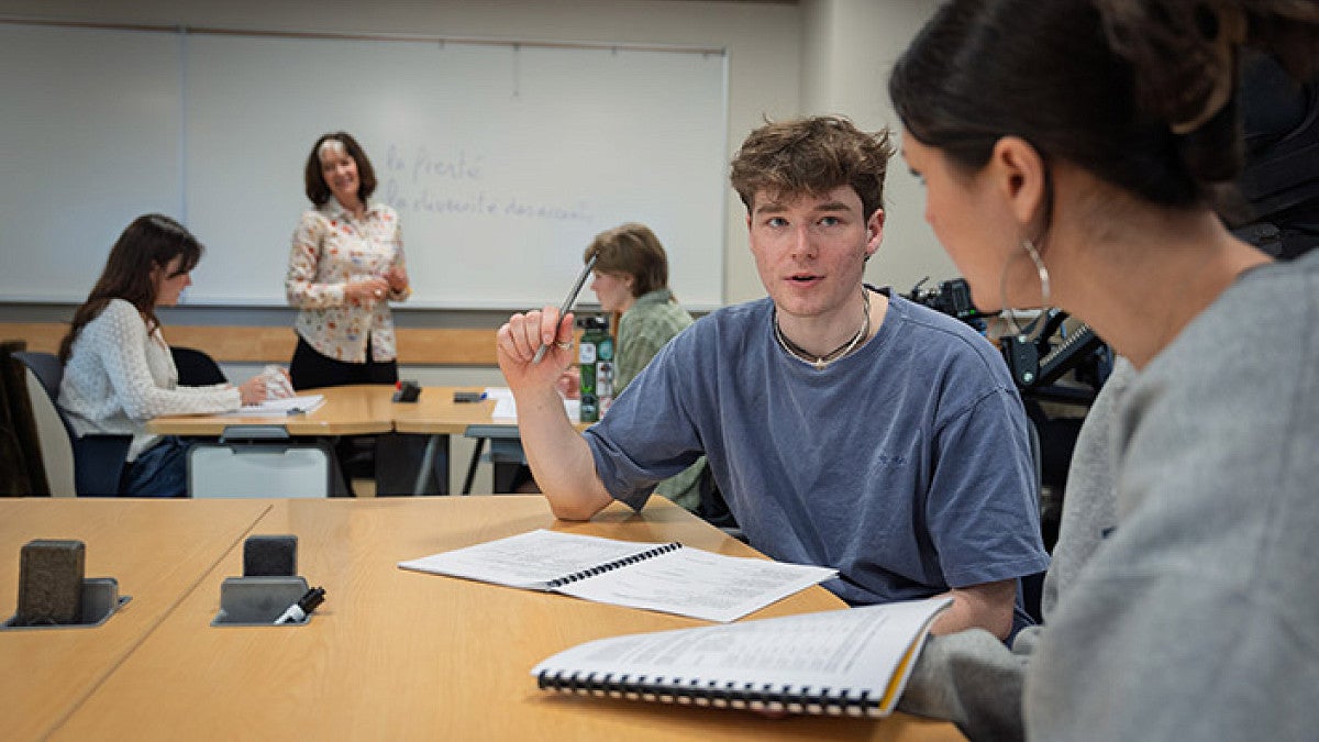 students studying in a classroom