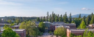 Aerial view of the University of Oregon campus