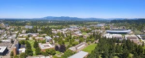 Aerial view of the University of Oregon campus