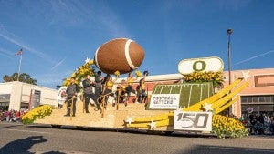 The Oregon float in the Rose Parade
